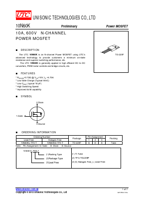 10N60KG-TF3-T_ Datasheet PDF Unisonic Technologies
