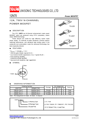 12N70G-TF1-T Datasheet PDF Unisonic Technologies