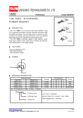 12N50L-TF1-T Datasheet PDF Unisonic Technologies