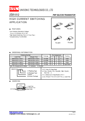 2SA1012 Datasheet PDF Unisonic Technologies