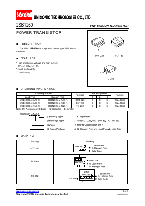 2SB1260L-R-AB3-R Datasheet PDF Unisonic Technologies