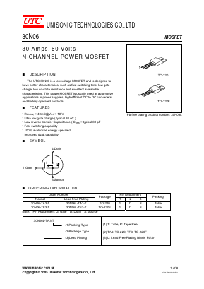30N06-TA3-T Datasheet PDF Unisonic Technologies