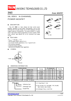 3N65L-TF1-R Datasheet PDF Unisonic Technologies