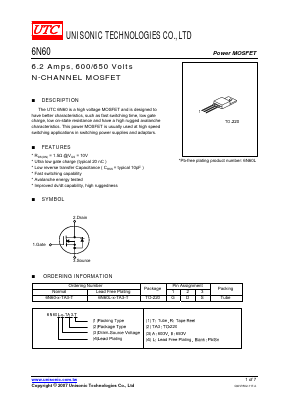 6N60-BTA3-R Datasheet PDF Unisonic Technologies