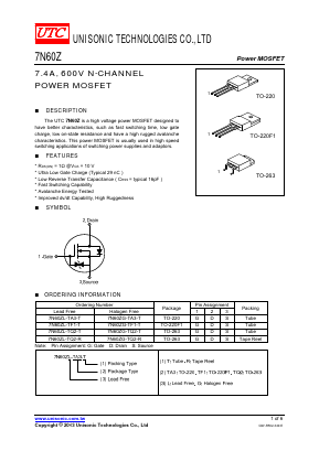 7N60ZG-TF1-T Datasheet PDF Unisonic Technologies