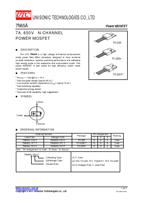 7N65AL-TA3-T Datasheet PDF Unisonic Technologies