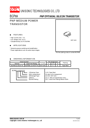 BCP69 Datasheet PDF Unisonic Technologies