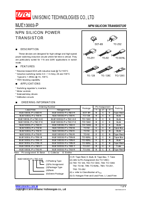 MJE13003G-P-X-T92-B Datasheet PDF Unisonic Technologies