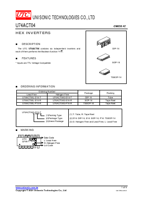U74ACT04L-P14-T Datasheet PDF Unisonic Technologies