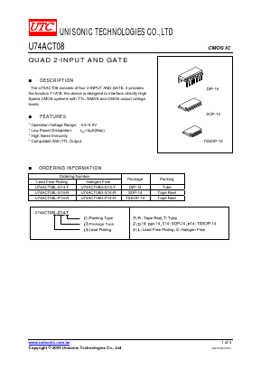 U74ACT08L-S14T Datasheet PDF Unisonic Technologies