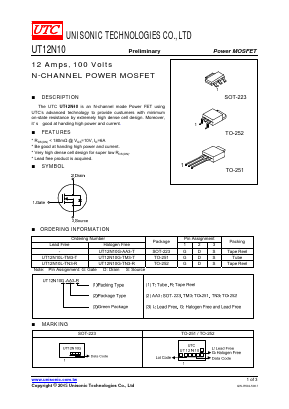 UT12N10G-TM3-R Datasheet PDF Unisonic Technologies