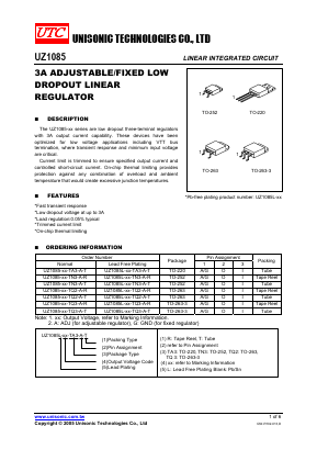 UZ1085-15-TA3-A-R Datasheet PDF Unisonic Technologies