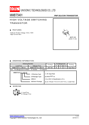 MMBT5401 Datasheet PDF Unisonic Technologies