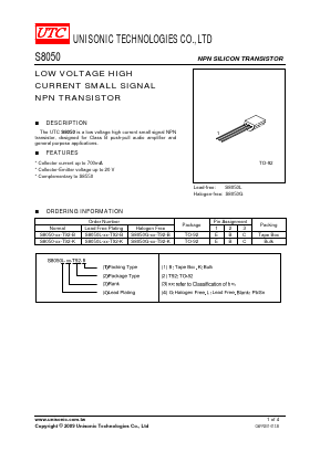 S8050G-E-T92-K Datasheet PDF Unisonic Technologies