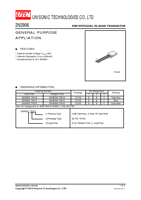 2N3906L-T92-K Datasheet PDF Unisonic Technologies