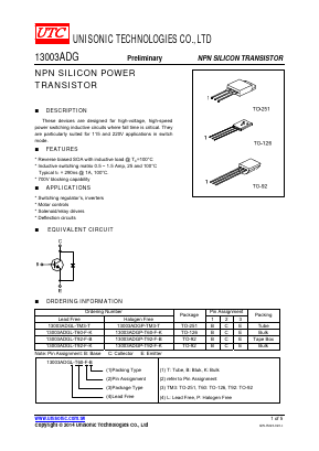 13003ADGP-TM3-T Datasheet PDF Unisonic Technologies