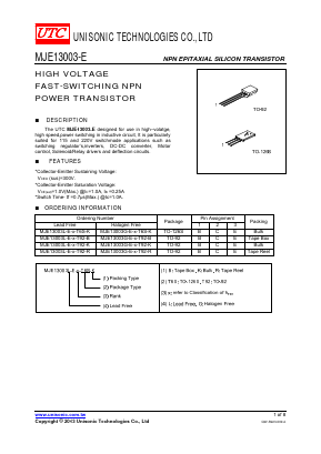 MJE13003G-E-C-T92-R Datasheet PDF Unisonic Technologies