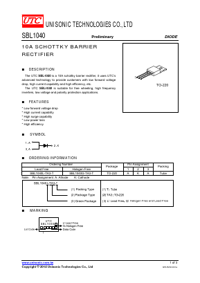 SBL1040 Datasheet PDF Unisonic Technologies