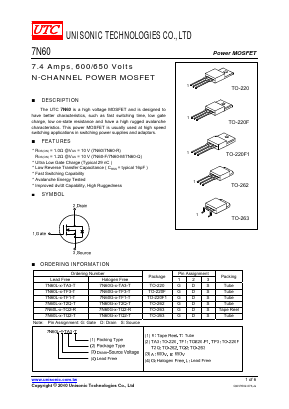 7N60G-A-TQ2-R Datasheet PDF Unisonic Technologies