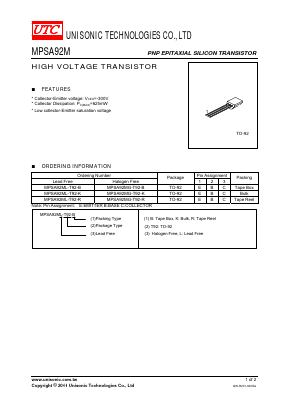 MPSA92MG-T92-R Datasheet PDF Unisonic Technologies