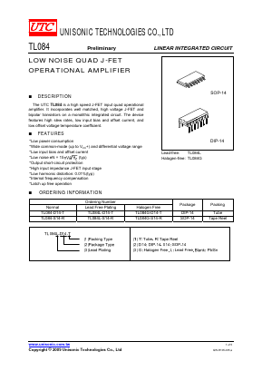 TL084G-S14-R Datasheet PDF Unisonic Technologies