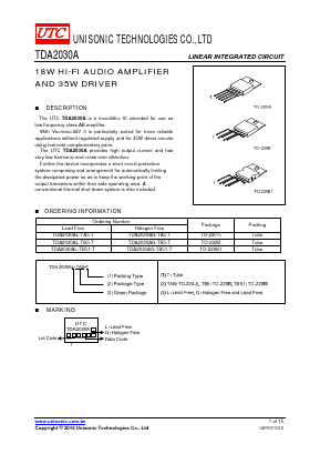 TDA2030AG-TB51-T Datasheet PDF Unisonic Technologies