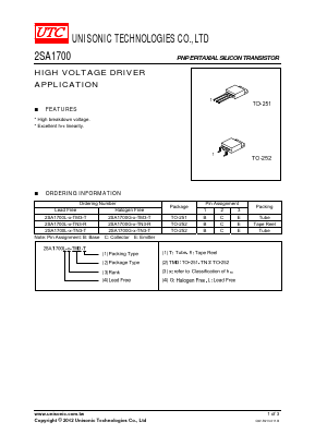 2SA1700L-D-TN3-T Datasheet PDF Unisonic Technologies