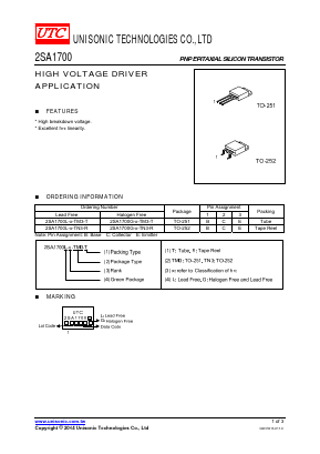 2SA1700G-D-TN3-R Datasheet PDF Unisonic Technologies