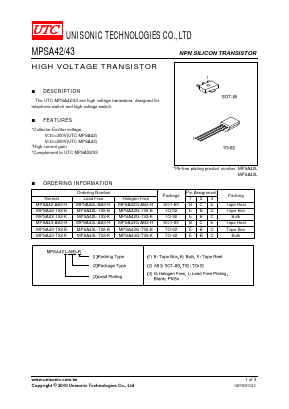 MPSA42-T92-K Datasheet PDF Unisonic Technologies