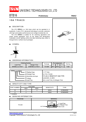BTB16L Datasheet PDF Unisonic Technologies