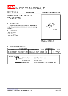 BTC1510F3G-TQ2-R Datasheet PDF Unisonic Technologies