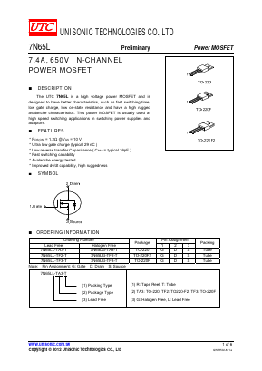 7N65LL-TF2-T Datasheet PDF Unisonic Technologies
