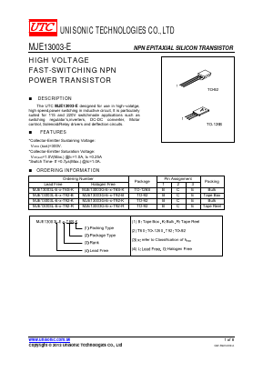 MJE13003L-E-X-T92-K Datasheet PDF Unisonic Technologies