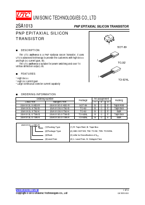 2SA1013L-P-T92-B Datasheet PDF Unisonic Technologies