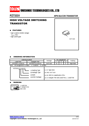 PZT5551G-B-AA3-R Datasheet PDF Unisonic Technologies