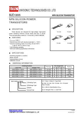 MJE13005L-X-TQ3-R Datasheet PDF Unisonic Technologies