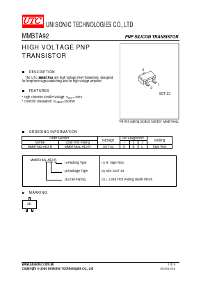 MMBTA92-AE3-R Datasheet PDF Unisonic Technologies