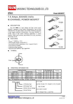 8N60 Datasheet PDF Unisonic Technologies