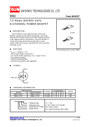 8N60-X-TA3-T Datasheet PDF Unisonic Technologies