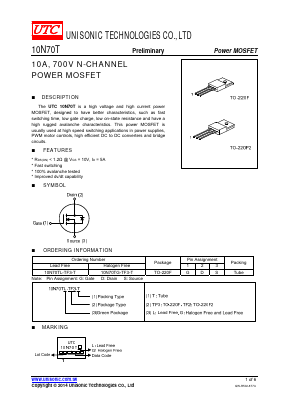 10N70TG-TF3-T Datasheet PDF Unisonic Technologies
