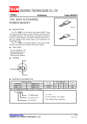 15N65L-TF2-T Datasheet PDF Unisonic Technologies
