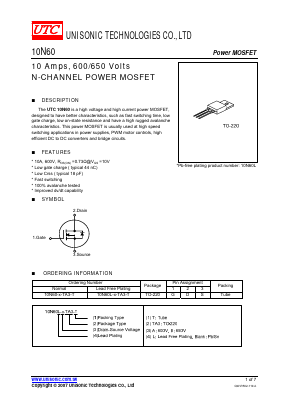 10N60-x-TA3-T Datasheet PDF Unisonic Technologies