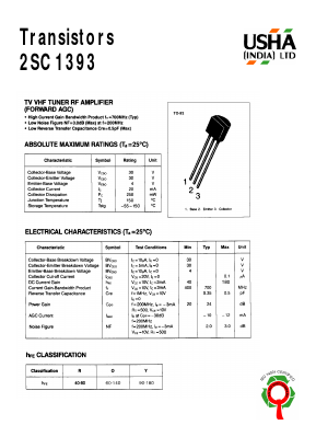 2SC1393R Datasheet PDF Usha Ltd 