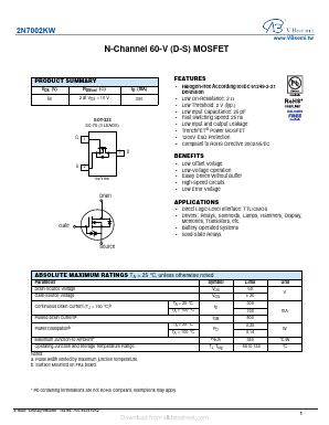 2N7002KW Datasheet PDF VBsemi Electronics Co.,Ltd