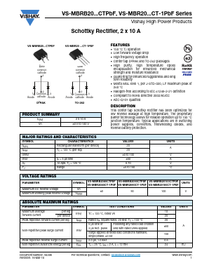 MBR20100CTPBF Datasheet PDF Vishay Semiconductors