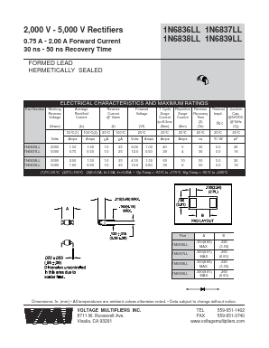 1N6836LL Datasheet PDF Voltage Multipliers Inc