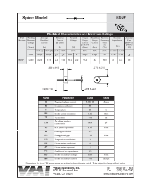 K50UF Datasheet PDF Voltage Multipliers Inc