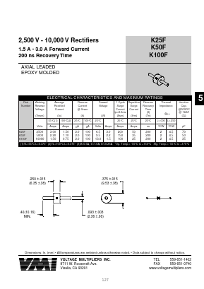 K50F Datasheet PDF Voltage Multipliers Inc