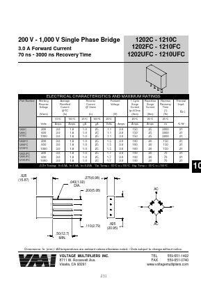 1210UFC Datasheet PDF Voltage Multipliers Inc