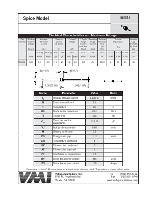 1N5554 Datasheet PDF Voltage Multipliers Inc